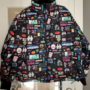 SUNDAE SCHOOL Archival Collage  Puffer Jacket - Reversible Graphic / Black XL